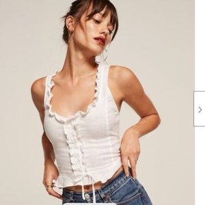 reformation Kiera Linen white Ruffle Scoop tie top
